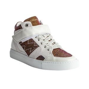 Zadig & Voltaire Mid Flash Sparkle Leather Sneaker, Gold